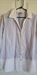 Womens button up by Anne Klein. Blue and white striped with a lace bottom.